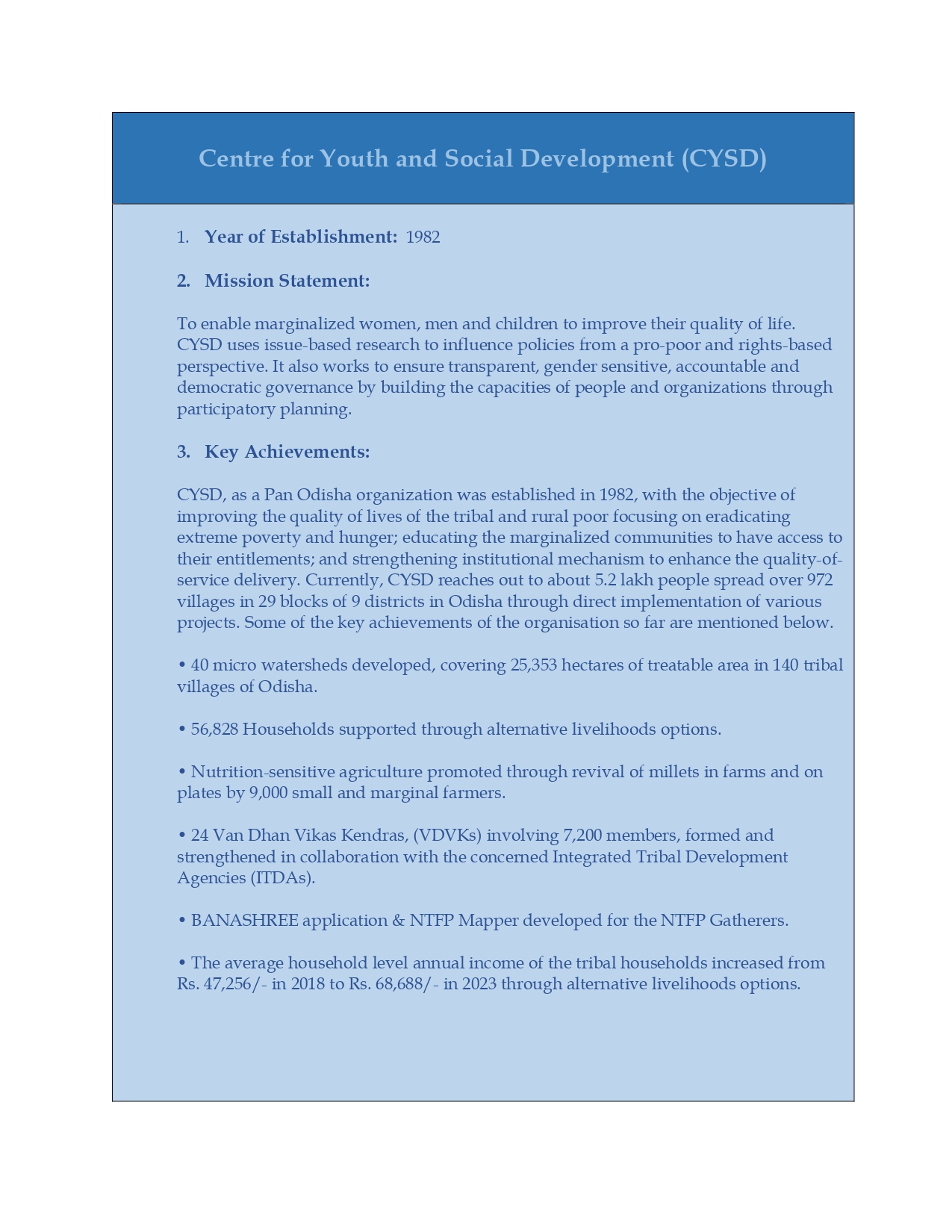 Centre for Youth and Social Development (CYSD)