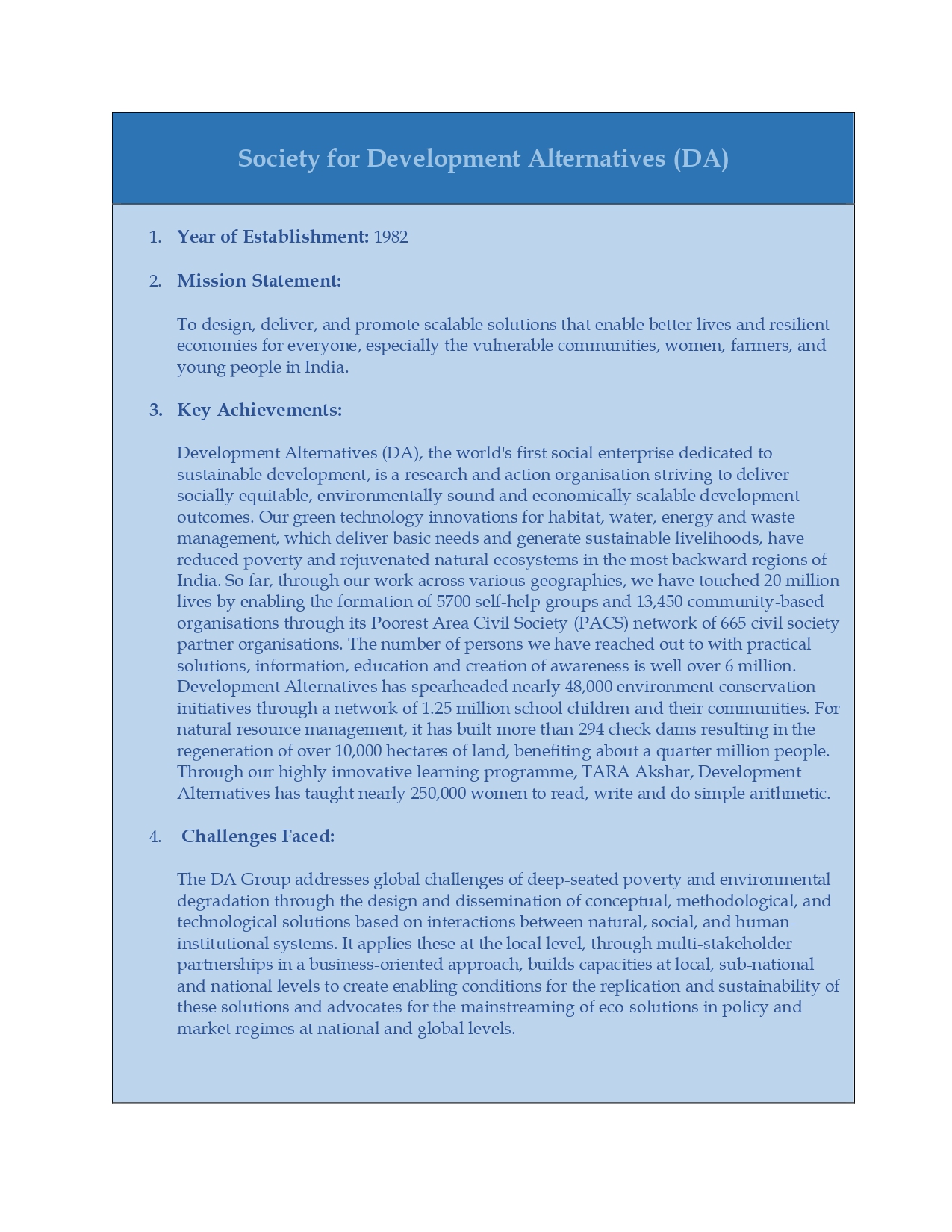 Society for Development Alternatives (DA)