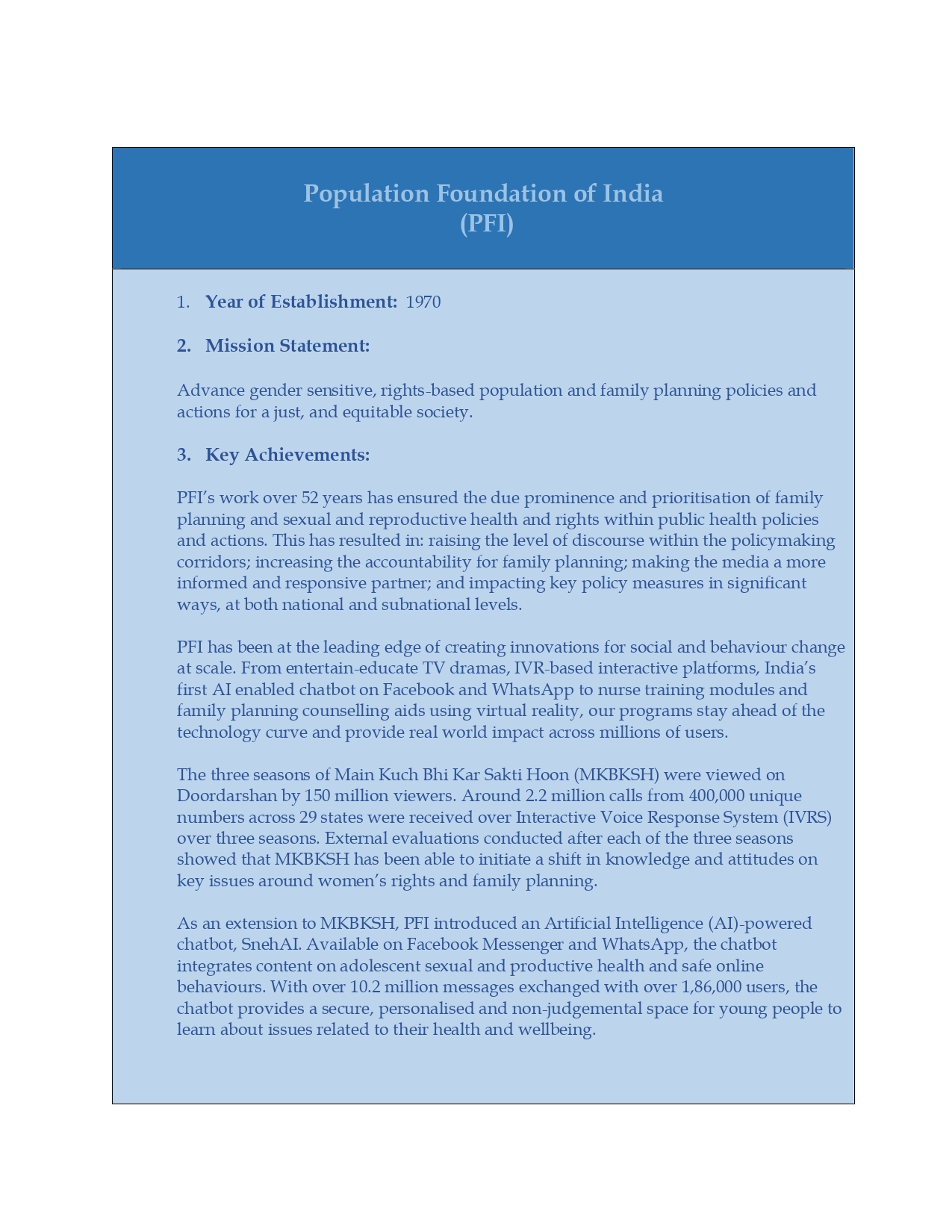 Population Foundation of India (PFI)